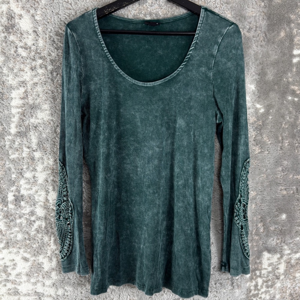Torrid Plus Size‎ 0X Scoop Neck Casual Top Green Blue Long Sleeve Pullover